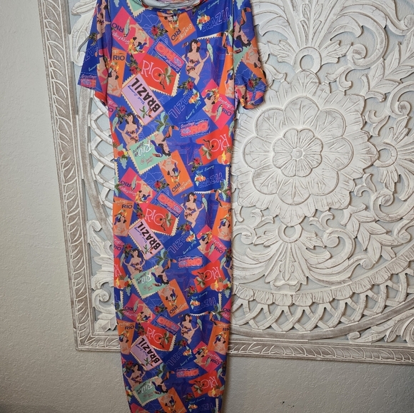 Peppermayo Brazil Print Bright Blue and Orange Bodycon Summer Maxi Dress Size 2 - Picture 7 of 10